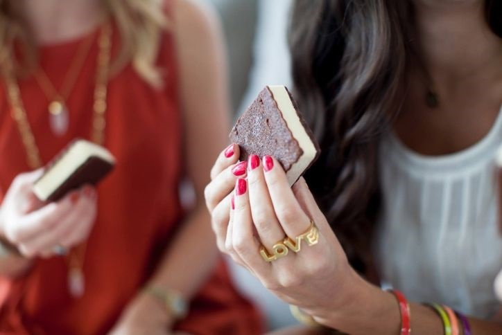 Woman enjoying ice cream sandwich