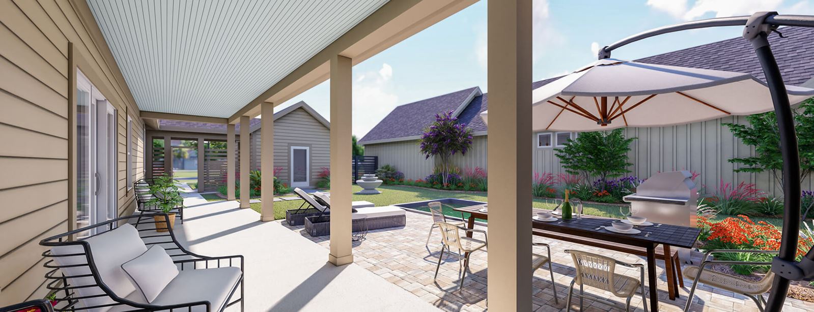 Rendering of New Leaf DOMUS collection homes with courtyards.