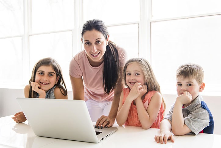 Family using a computer