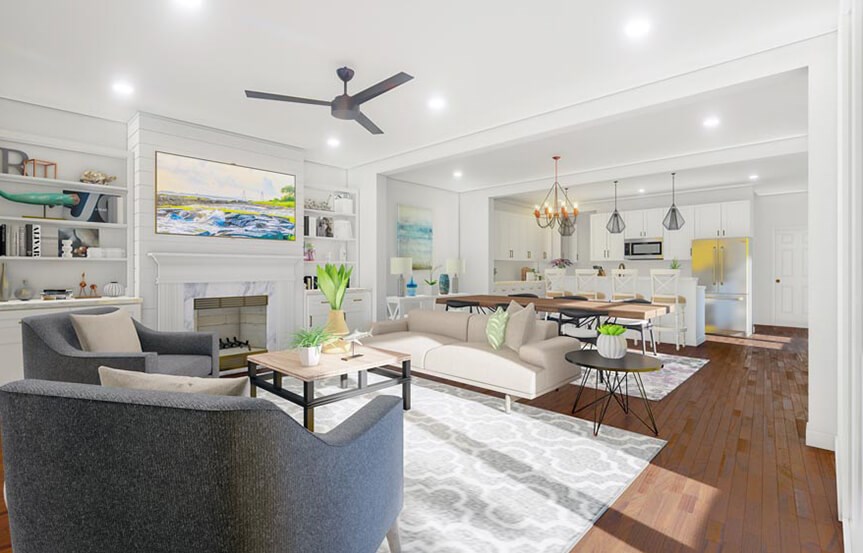 New Leaf Canella home plan rendering living room