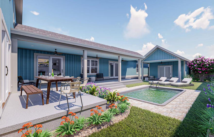 New Leaf Aneto model home bedroom rendering courtyard