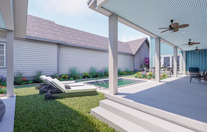 New Leaf Aneto model home bedroom rendering pool