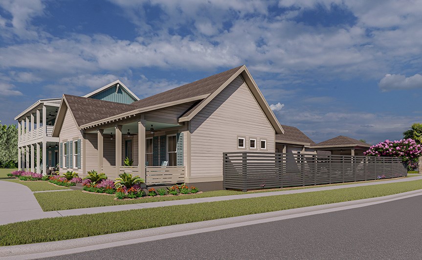 New Leaf Rosamarino home plan rendering exterior side view