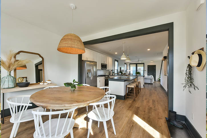Dining and kitchen open space in Nexton model home.