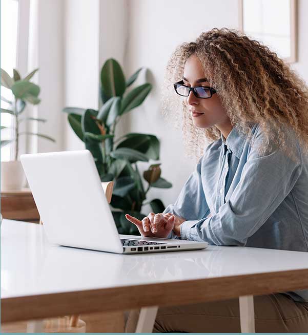 Woman working on a laptop