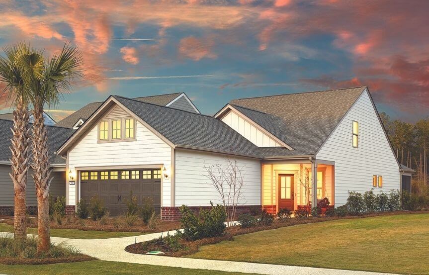 Del Webb Steel Creek model home plan twilight exterior image