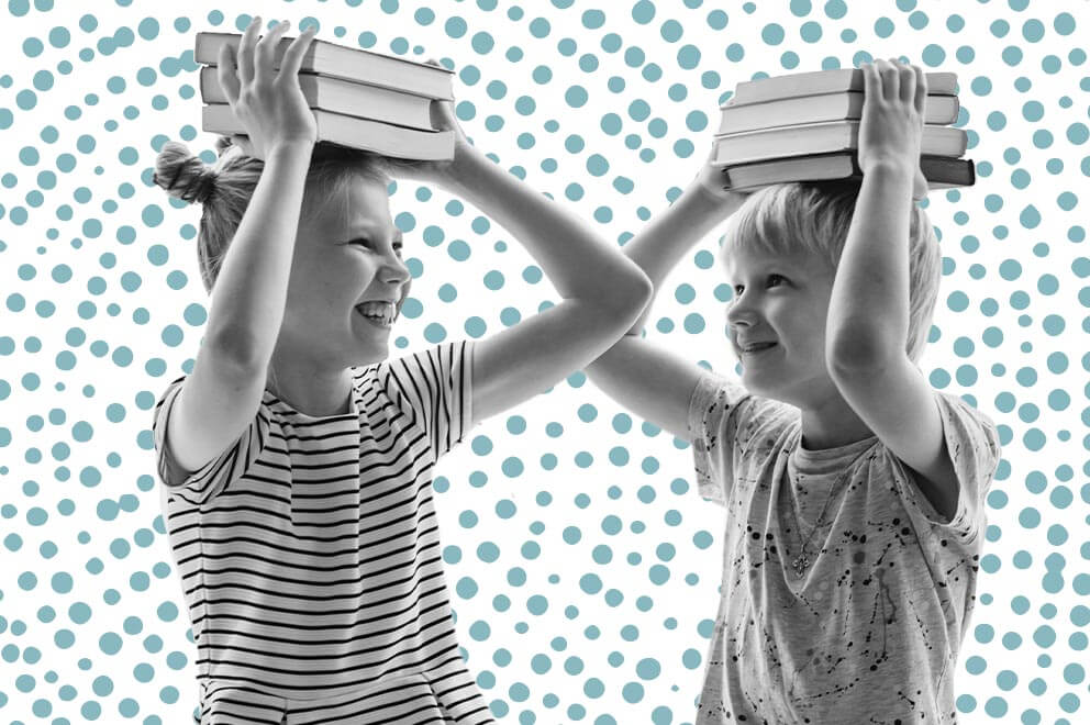 School children with books.