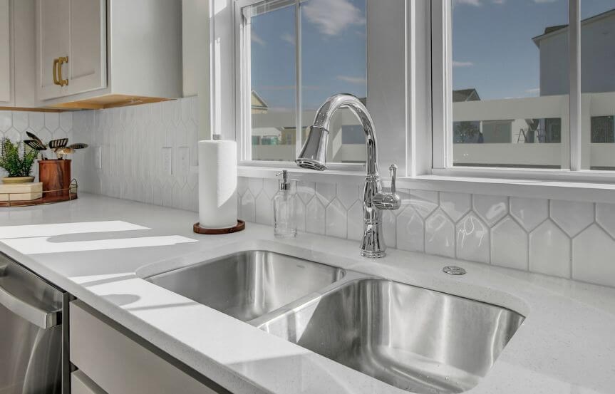 Saussy Burbank Broadway townhome model home Kitchen sink and backsplash