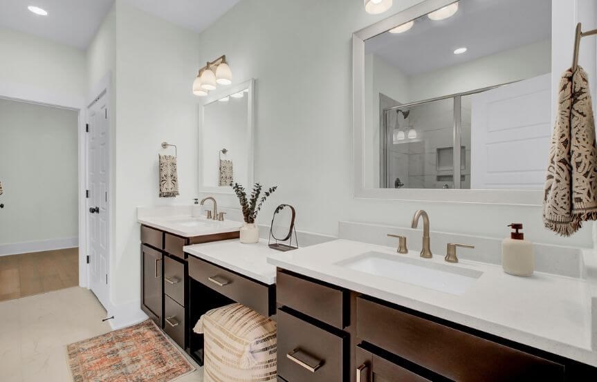 Saussy Burbank Broadway townhome model home Owner's suite bathroom vanities