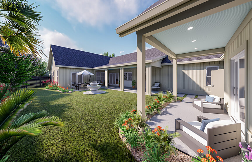 New Leaf Hortus home plan Exterior courtyard