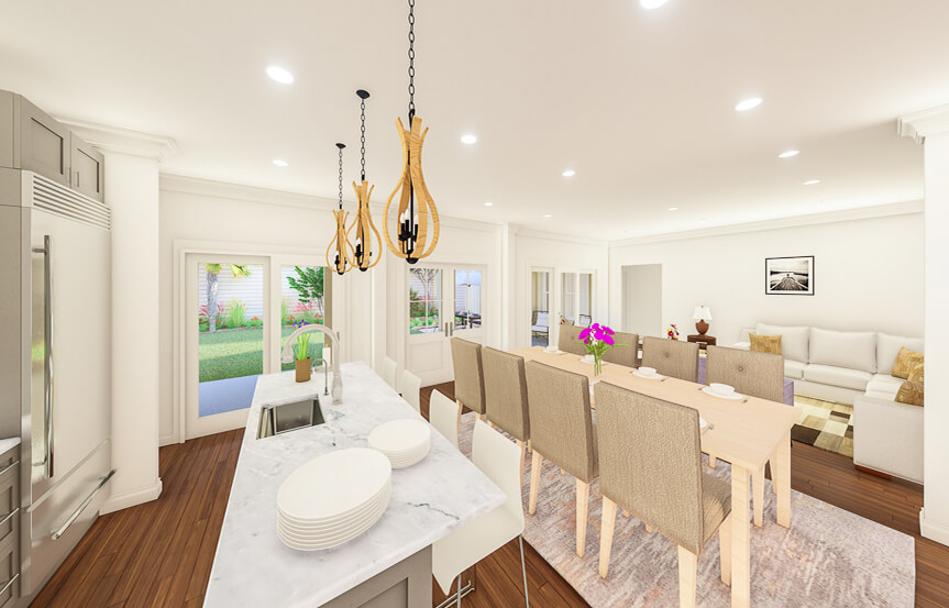 New Leaf Hortus home plan Interior kitchen and dining room