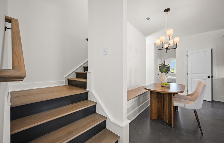 New Leaf Stanley Spec Homes Lot 1482 Stairway And Dining Built In Banquette